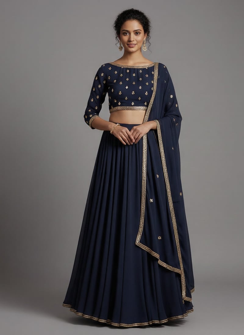 Blue Faux Georgette Zari Work  Lehenga Festive Wear