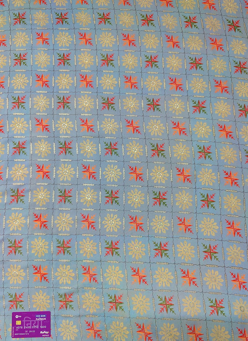 Blue Foil Print Muslin Fabric