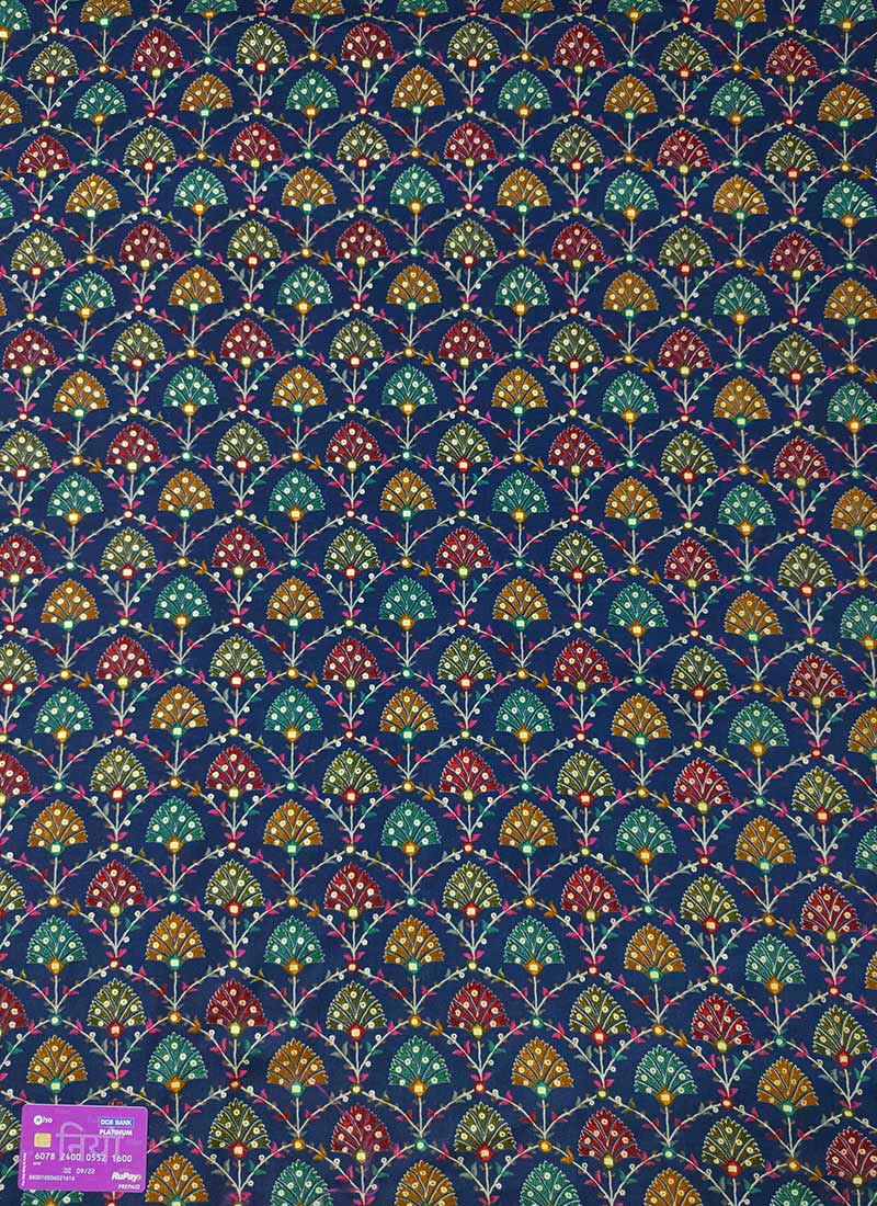 Blue Foil Print Rayon Fabric