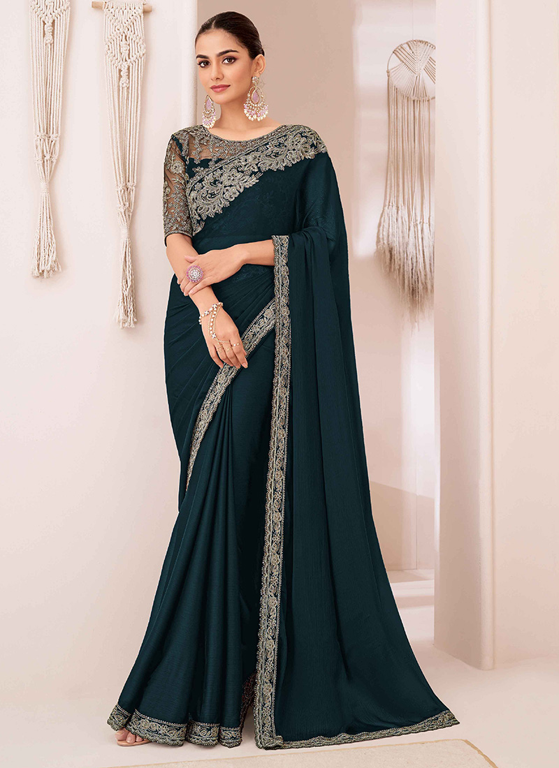 Blue Georgette Chiffon Saree With Intricate Zari Embroidered Sequins Festive Wear-SASCC3908SW1313F