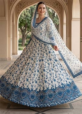 Blue Georgette Embroidered Anarkali Suit