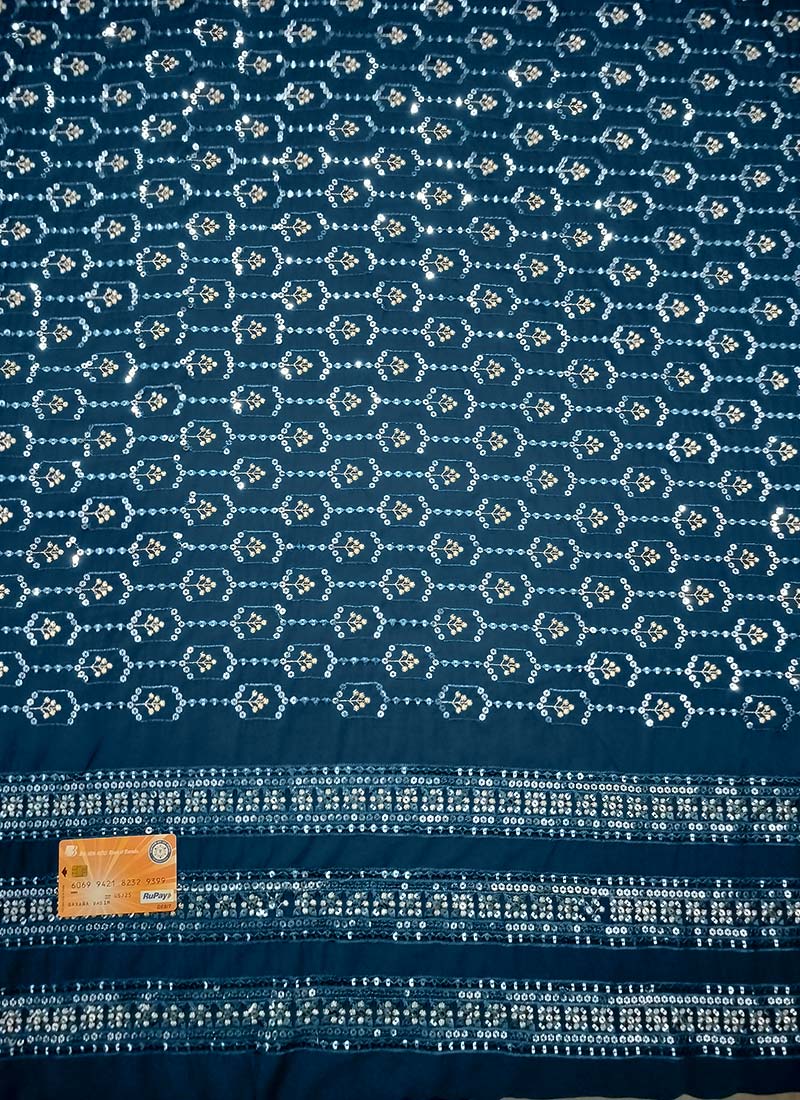 Blue Georgette Embroidered Fabric