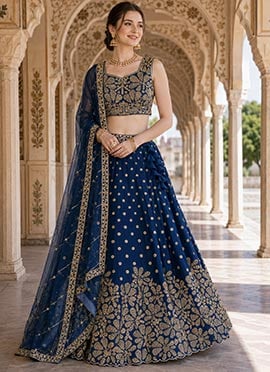 Blue Georgette Embroidered Lehenga