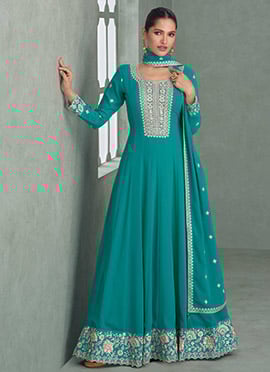 Blue Georgette Embroidered Sequins A Line Anarkali Suit Festive Wear