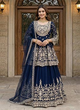 Blue Georgette Embroidered Sequins Lehenga