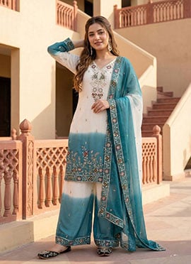 Blue Georgette Embroidered Sequins Palazzo Suit
