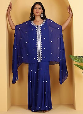 Blue Georgette Foil Mirror Work Kaftan Set