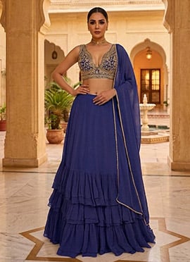 Blue Georgette Hand Embroidered Lehenga