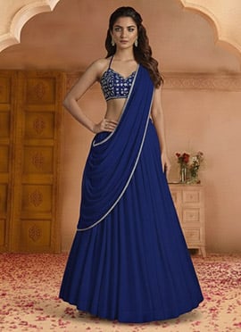 Blue Georgette Hand Embroidered Lehenga