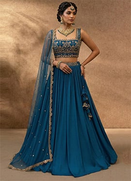 Blue Georgette Hand Embroidered Sequins Lehenga