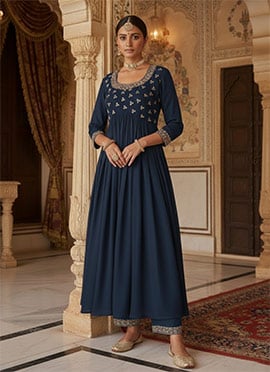 Blue Georgette Hand Embroidered Sequins Pakistani Anarkali Suit