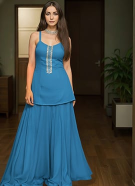 Blue Georgette Hand Embroidered Sharara Suit