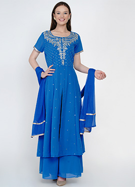 Blue Georgette Kurta Palazzo Set