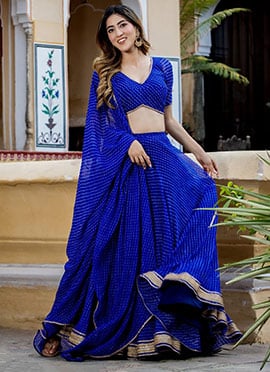 Blue Georgette Leheriya Print Zari Work Classy Lehenga