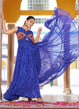 Blue Georgette Mirror Work Anarkali Gown