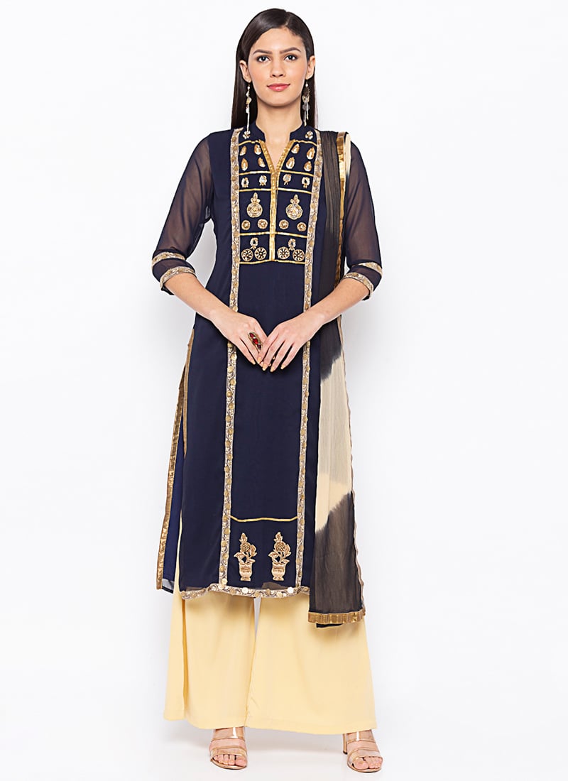 Blue Georgette Palazzo Suit Party Wear