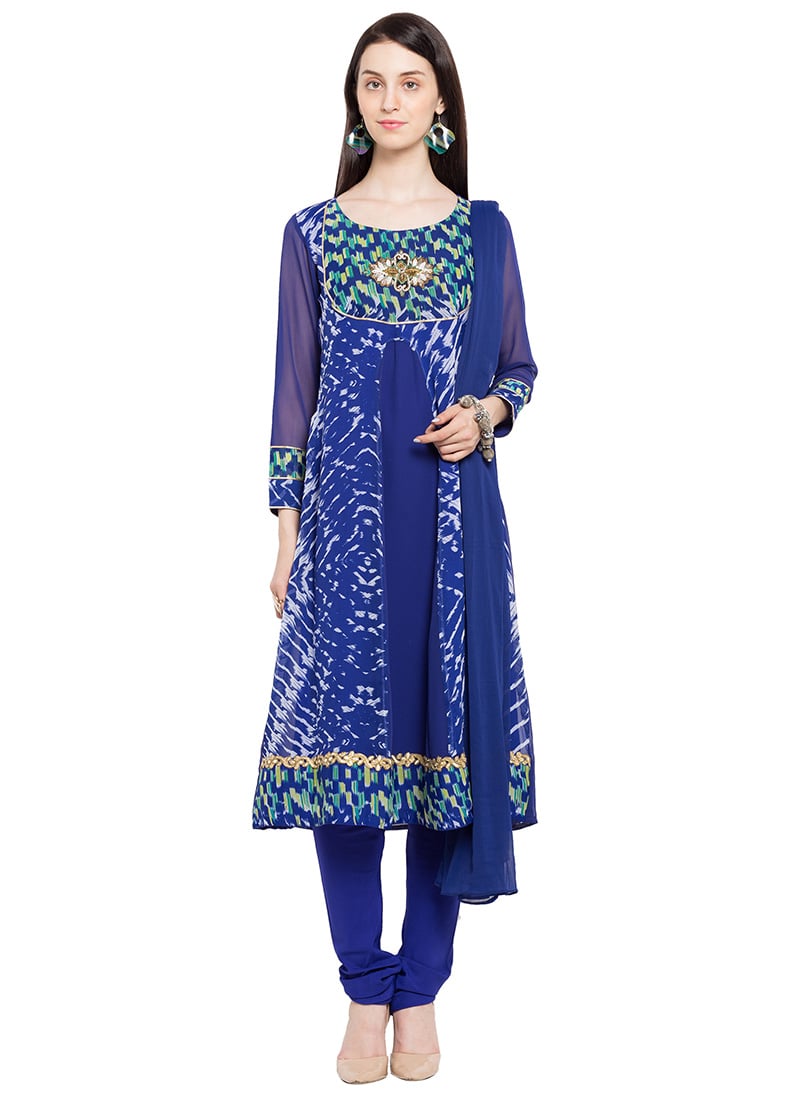 Blue Georgette Printed Anarkali Suit