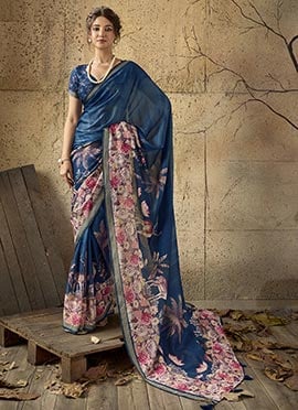 Blue Georgette Printed Saree