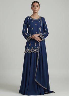 Blue Georgette Resham A Line Lehenga