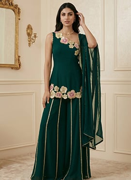 Blue Georgette Resham Zari Sequins Palazzo Suit