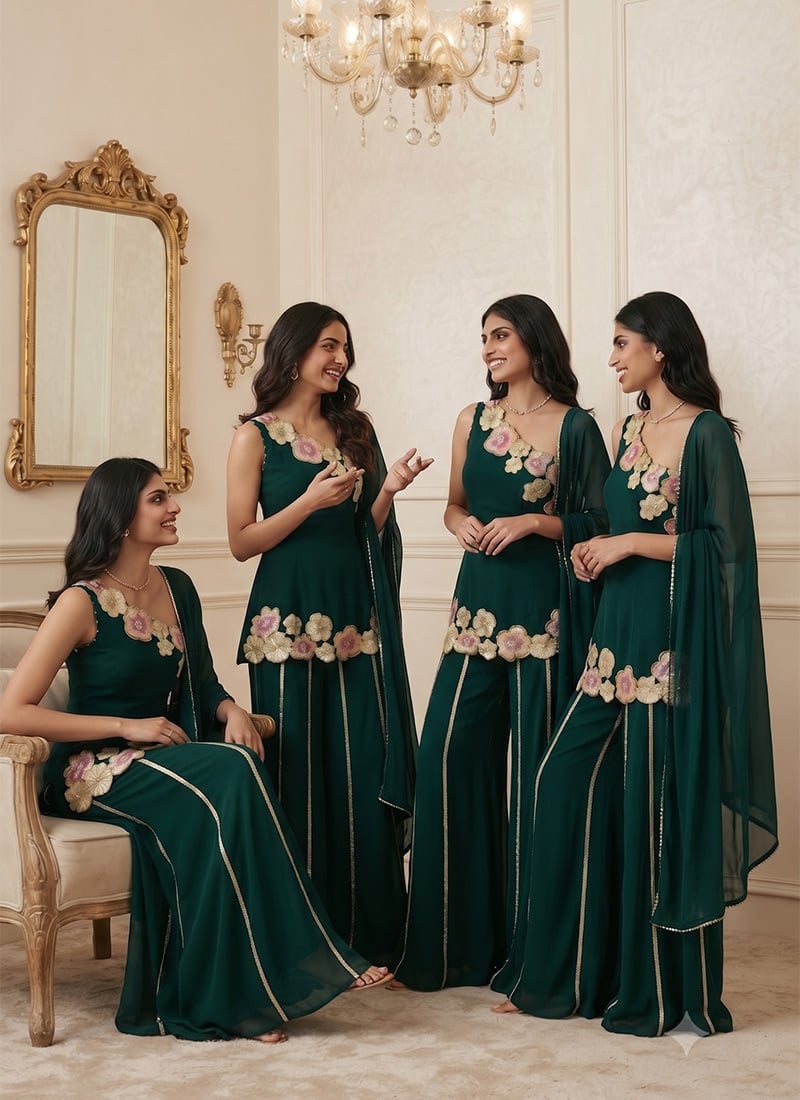 Blue Georgette Resham Zari Sequins Palazzo Suit After Six Wear
