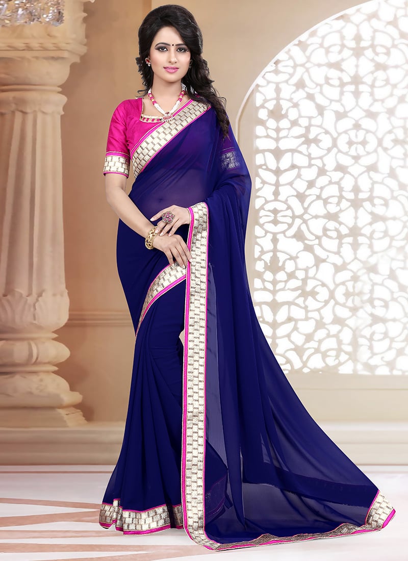Blue Georgette Saree After Six Wear