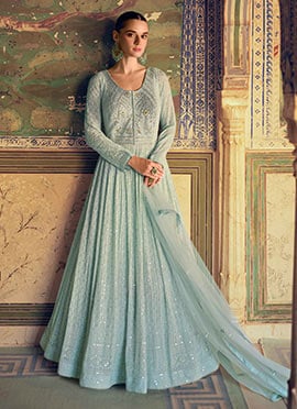 Blue Georgette Sequins A Line Anarkali Suit
