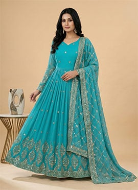 Blue Georgette Sequins Embroidered Anarkali Suit