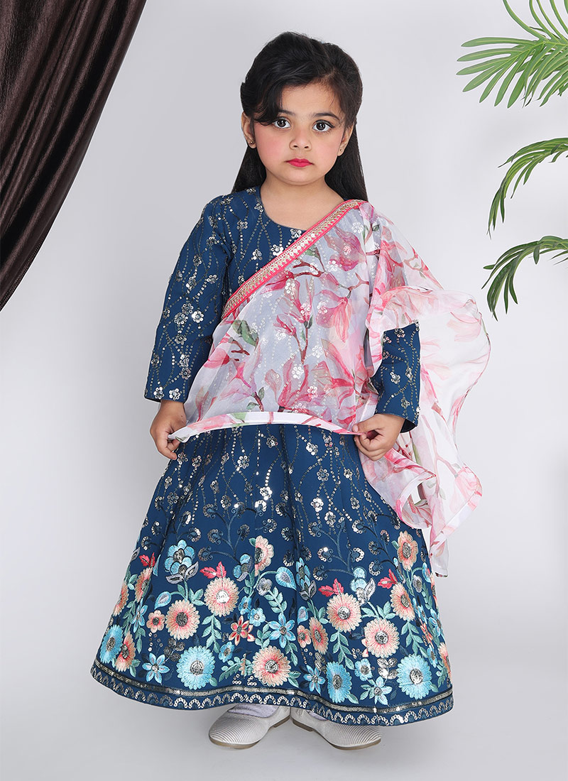 Blue Georgette Sequins Embroidery Anarkli Gown