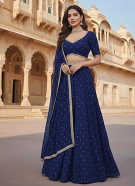 Blue Georgette Sequins Lehenga