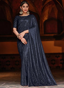 Blue Georgette Sequins Regal Saree
