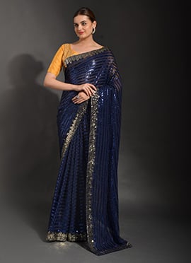 Blue Georgette Sequins Work Saree