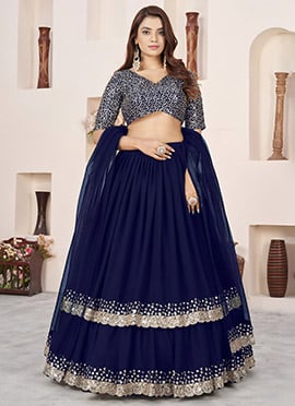 Blue Georgette Sequins Zari Embroidered Lehenga