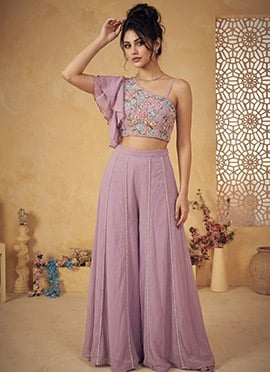 Blue Georgette Stone Work Indowestern Palazzo Suit