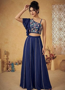 Blue Georgette Stone Work Indowestern Palazzo Suit
