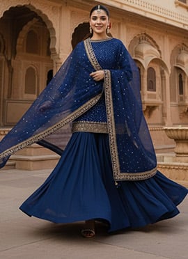 Blue Georgette Stones Sharara Suit
