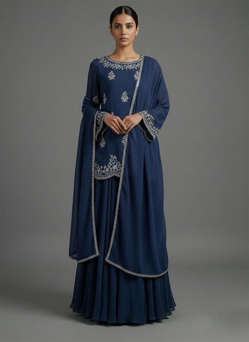 Blue Georgette Zari A Line Lehenga Festive Wear