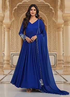 Blue Georgette Zari And Sequins Hand Embroidered Anarkali Suit