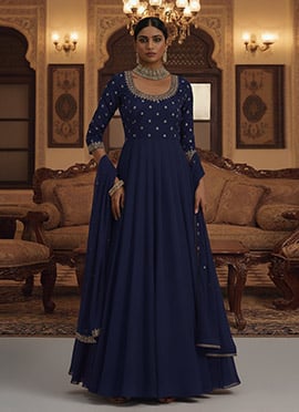 Blue Georgette Zari And Sequins Hand Embroidered Anarkali Suit
