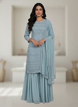Blue Georgette Zari Embroidered Sequins Anarkali Suit