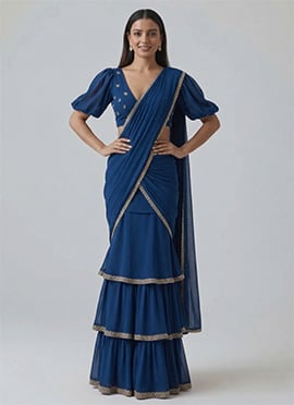 Blue Georgette Zari Embroidered Sequins Lehenga Saree