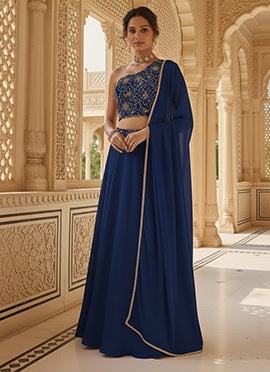 Blue Georgette Zari Hand Embroidered Lehenga