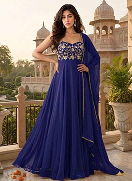 Blue Georgette Zari Resham Sequins Embroidered Anarkali Suit
