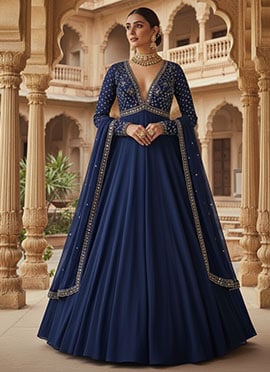 Blue Georgette Zari Sequins Anarkali Suit