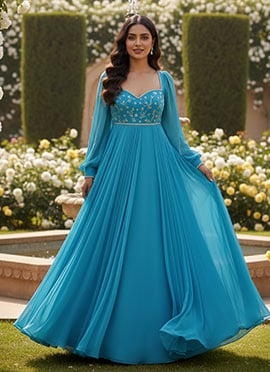 Blue Georgette Zari Sequins Anarkali Suit