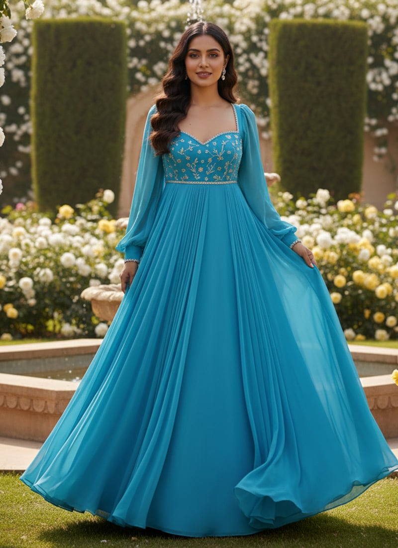 Blue Georgette Zari Sequins Anarkali Suit Festive Wear