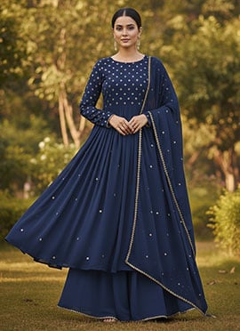 Blue Georgette Zari Sequins Anarkali Suit