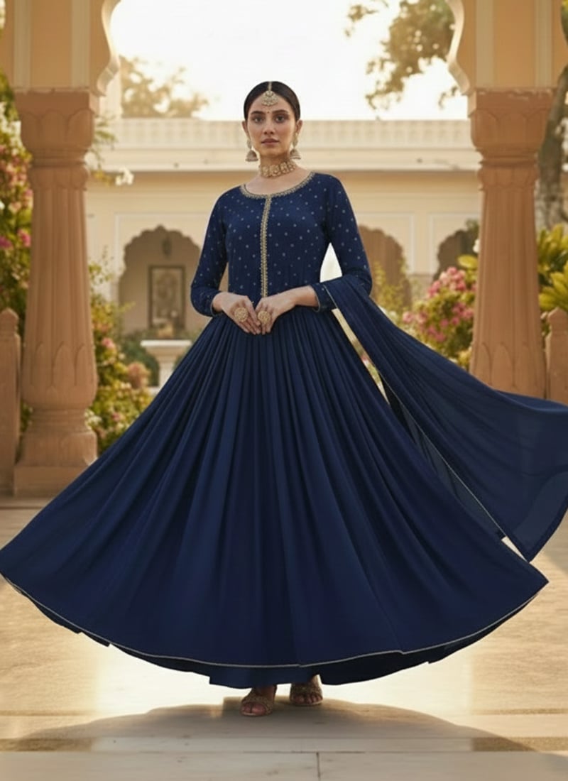 Blue Georgette Zari Sequins Anarkali Suit