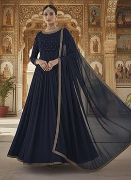Blue Georgette Zari Sequins Anarkali Suit