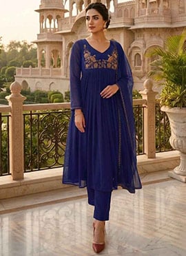 Blue Georgette Zari Sequins Embroidered Anarkali Suit